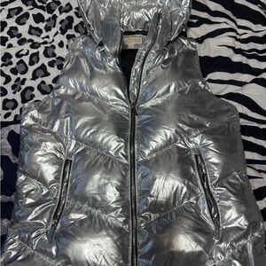 Michael Kors Metallic Silver Puffer Vest